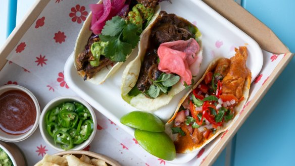 Lamb, beef and chicken tacos from Tequila Daisy at Barangaroo.