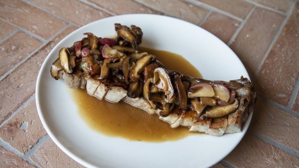 Go-to dish: Pork chop with shititake mushrooms and radish. 