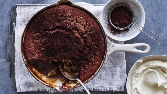 Tiramisu-inspired self-saucing pudding.