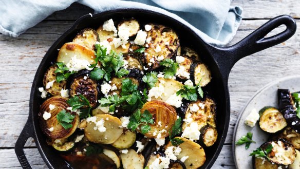 Greek roasted vegetables with feta.