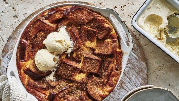 Adam Liaw's cinnamon bread and butter pudding.