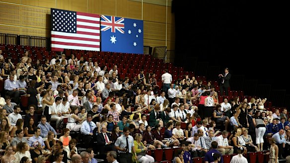 Students arrive for US President Barack Obama's speech.