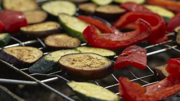 Grilling vegetables using a charcoal barbecue improves the flavour for eggplant salad.