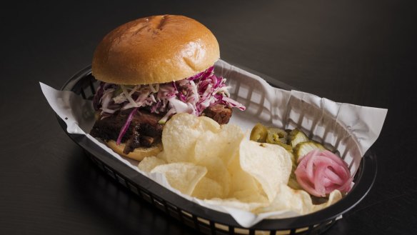 Brisket and slaw sandwich. 