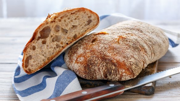 Ciabatta is made with more water than most bread doughs, resulting in large air bubbles inside the loaf. 