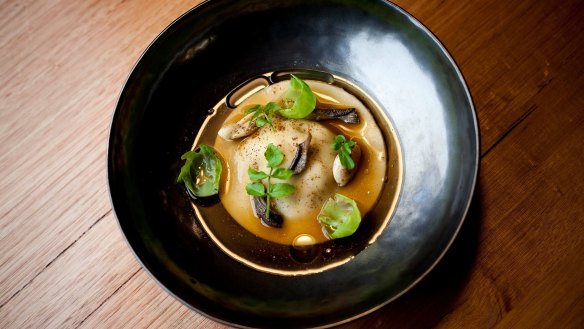 Go-to dish: Mushroom and chestnut raviolo with porcini brodo.