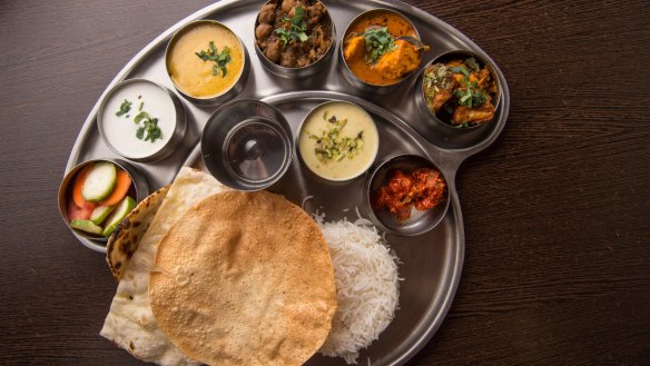 The North Indian thali from Taj Indian Sweets and Restaurant.