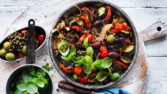 Jill Dupleix's Ratatouille salad with olives and basil. 