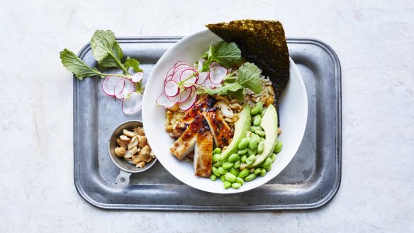 Miso grilled chicken rice bowl.