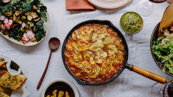 Zucchini and mozzarella ratatouille with gremolata from Clare Scrine's latest cookbook.
