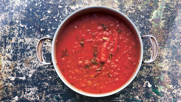 Jamie Oliver's hero tomato sauce with sweet cherry tomatoes, garlic, chilli and basil.