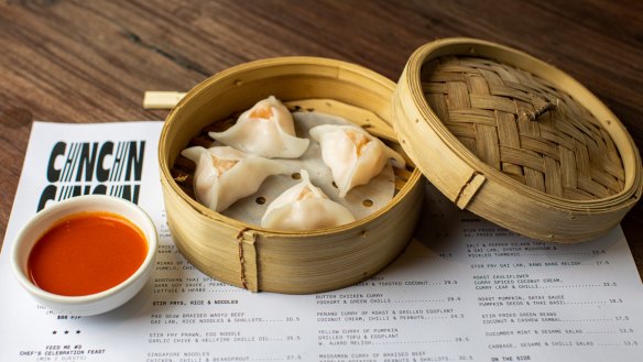 Mud crab dumplings with chilli sauce from Chin Chin. 