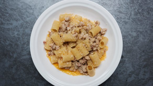 Rigatoni, milk-braised pork and chilli. 