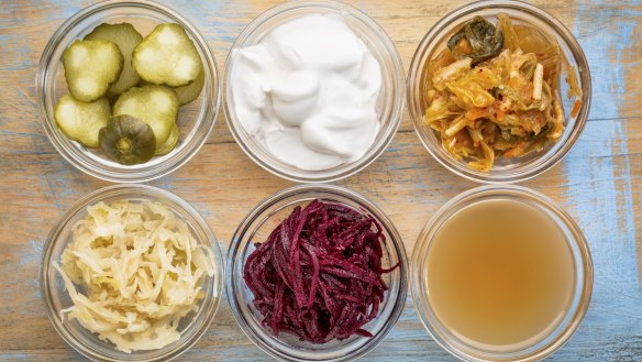 Fermented foods include pickles, yoghurt, kimchi and sauerkraut.