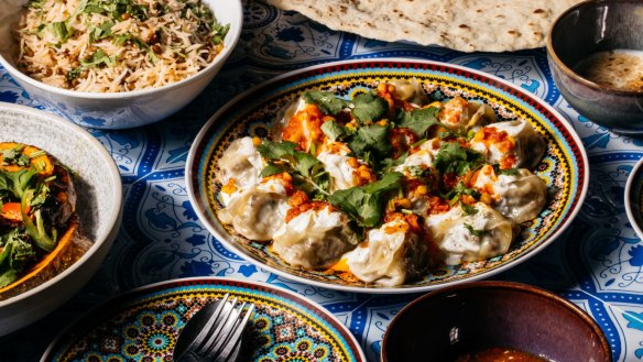 Mantu dumplings in tomato and lentil sauce with Afghani mint yoghurt from Kabul Social.
