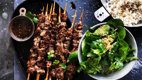 Neil Perry's beef sticks slicked with spicy tamarind marinade.