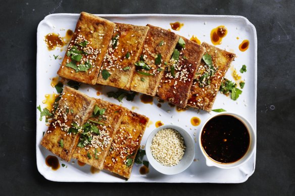 Adam Liaw's soy-marinated tofu with chilli and black vinegar.