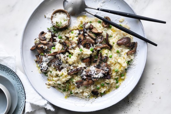 Neil Perry's mushroom and pea risotto. 