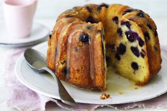 Lemon and blueberry cream cheese pound cake (pictured with an optional lemon icing).