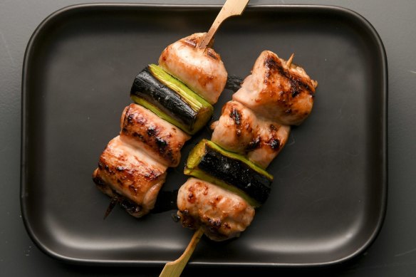 Classic chicken thigh and leek skewers.