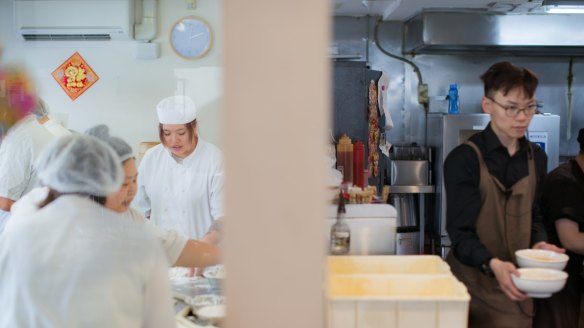 Dumplings being pleated at Shanghai Street.