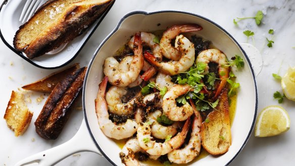 Load up on protein with Adam Liaw's simple garlic prawns with capers and butter.