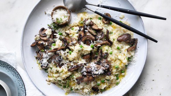 Mushroom and pea risotto. 