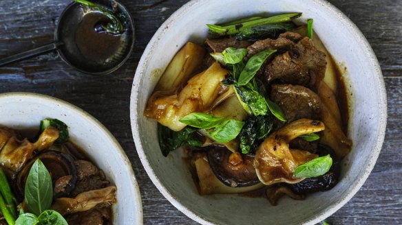 Riff on Neil Perry's oyster sauce stir-fry (pictured with thick, hand-cut rice noodles).
