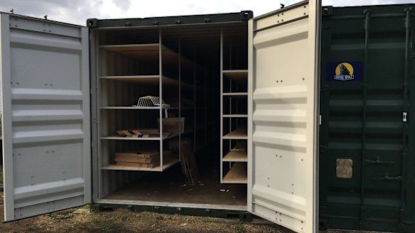 The shipping containers used to store chest X-rays of thousands of Queensland coal workers at Redbank.
