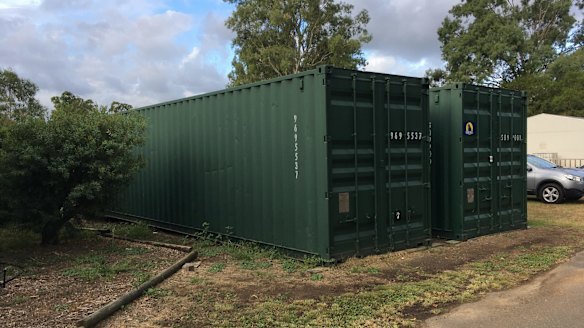 The shipping containers used to store chest X-rays of thousands of Queensland coal workers at Redbank.