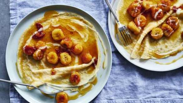 Crepes with buttered bananas and condensed milk.