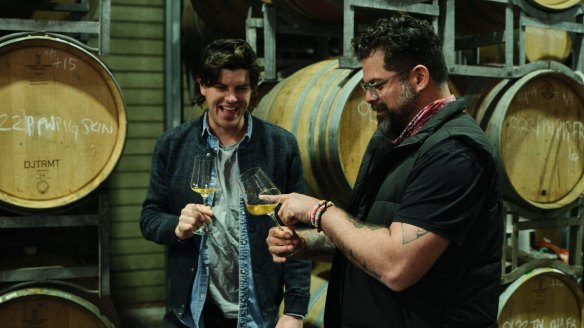 Eastern Peake Vineyard winemaker Owen Latta with Saravia.