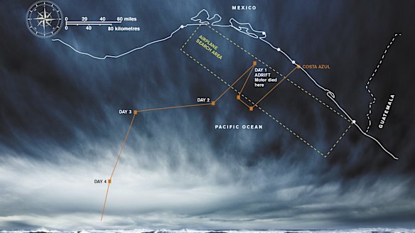 A chart showing where the men went missing and the area of the initial search.