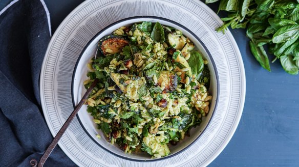 Charred zucchini pasta salad.