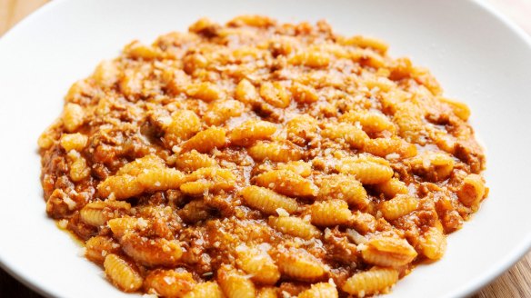 Gnocchetti-like Sardinian malloreddus shells with pork sausage ragu and pecorino.