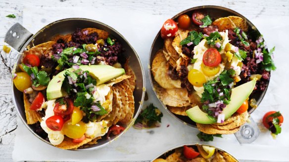 Adam Liaw's beef nachos with DIY seasoning and coriander salsa.