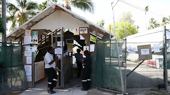 The front entrance of Australia's asylum seeker detention centre on Manus Island, Papua New Guinea.