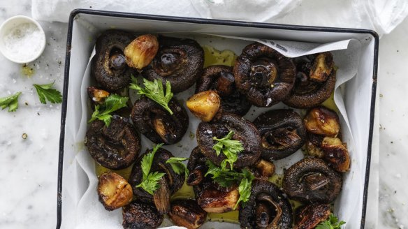 Slow-roasted garlic mushrooms.