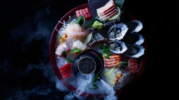 Swapping postcodes: Sashimi platter with caviar.