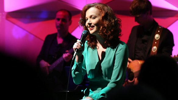 Singer Rebecca LaChance performs songs from Carole King's repertoire at the launch of <i>Beautiful: The Carole King Musical</i>, which opens in Sydney in 2017.
