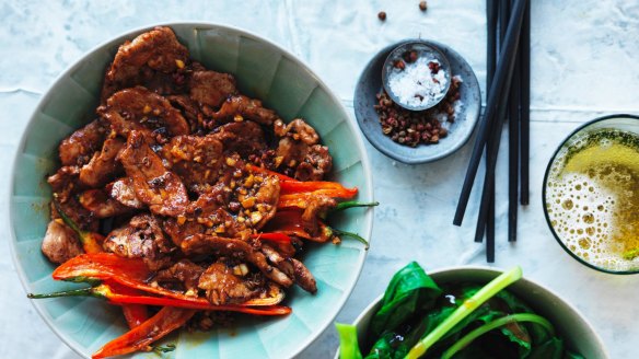 Spicy stir-fry: Chilli pork sprinkled with extra Sichuan pepper.