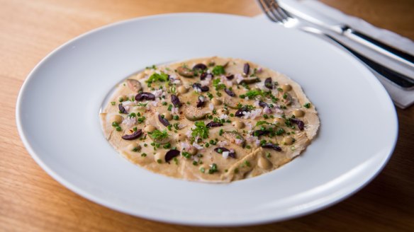 Tonnato, pork, olive, capers.