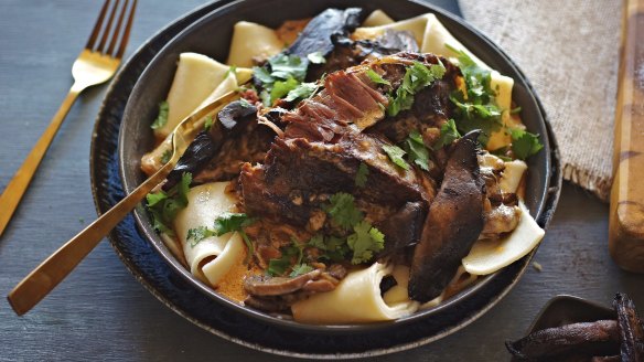 Slow-cooked beef short rib stroganoff.