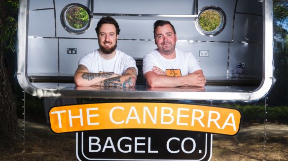 The Canberra Bagel Co. owners Adam Wilson and Damian Brabender in their new bagel van.