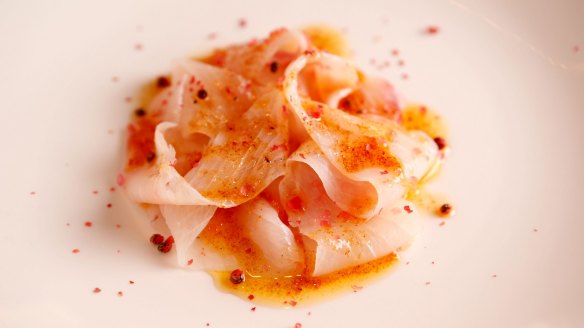 Raw cobia dressed with butter and miso.