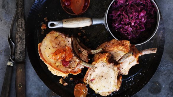 Roast pork with braised red cabbage.