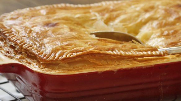 Cheat's chicken and leek pie.