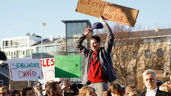 Protesters in Reykjavik.