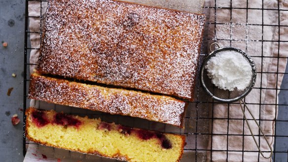 Is it a cake? Is it a slice? Lemon 'brownies' with frozen berries.