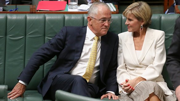 Prime Minister Malcolm Turnbull and Minister for Foreign Affairs Julie Bishop during Question Time in February.